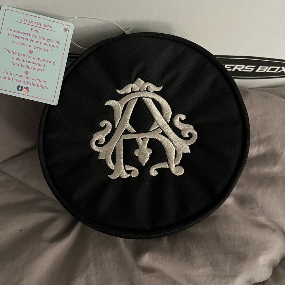 Mint Black and Cream Embroidered Makeup Bag